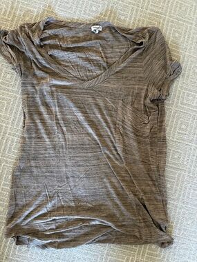 Splendid Brown V-Neck Short Sleeve Pocket Tee